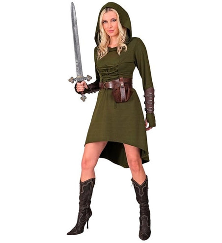 Widmann SRL Middeleeuwse gotische jurk met kap groen Lars