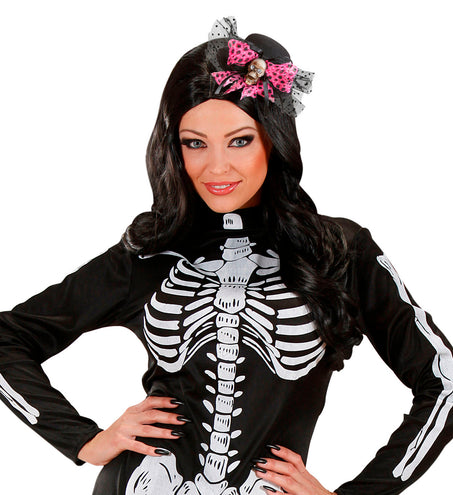 Widmann SRL Mini hoge hoed met tule en schedel