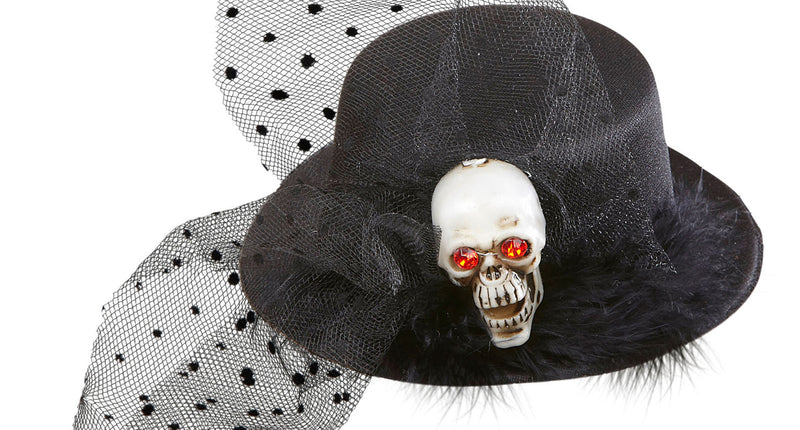 Widmann SRL Mini hoge hoed met tule en schedeltje