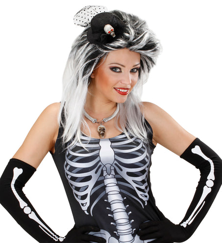 Widmann SRL Mini hoge hoed met tule en schedeltje