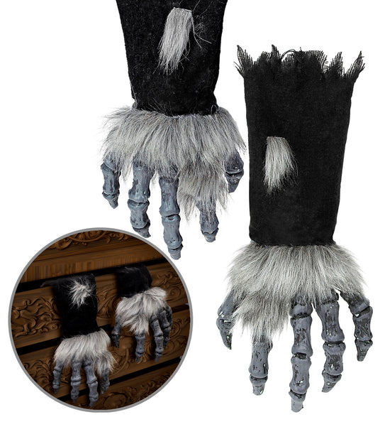 Monster handen met vacht in zwart met grijze vachtrand en grijze klauwvingers met lange nagels