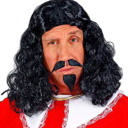 Widmann SRL Musketier pruik zwart compleet