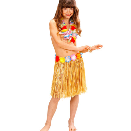 Widmann SRL Naturel Hawaiirokje met bloemenriem kind