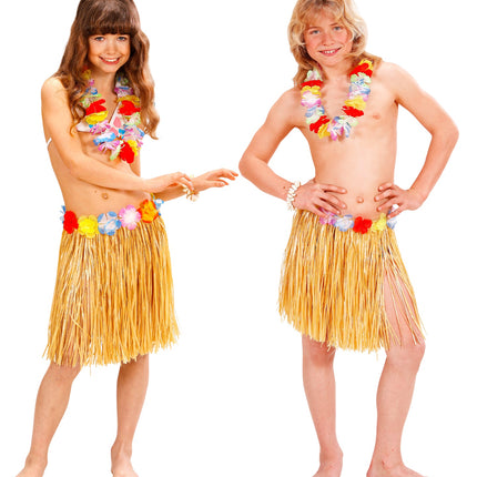 Widmann SRL Naturel Hawaiirokje met bloemenriem kind