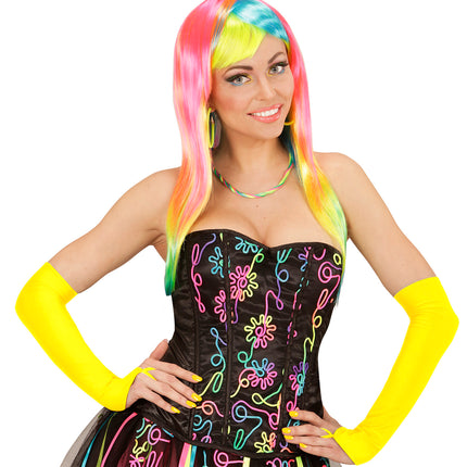 Widmann SRL Neon gele handschoenen satijn