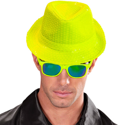 Widmann SRL Neon gele hoed met glitters