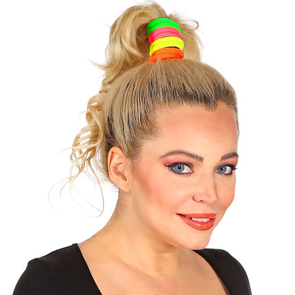 Widmann SRL Neon kleurige haar elastiekjes jaren 80