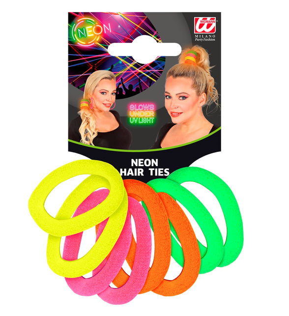 Widmann SRL Neon kleurige haar elastiekjes jaren 80