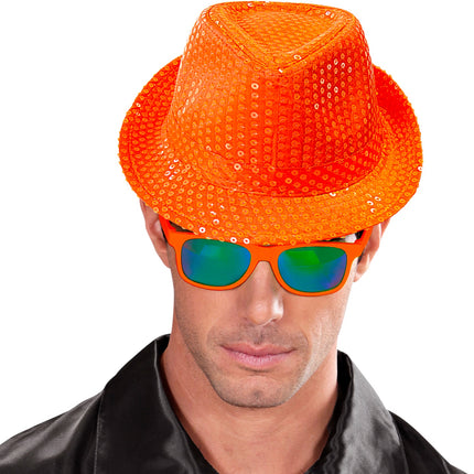 Widmann SRL Neon oranje hoed met glitters