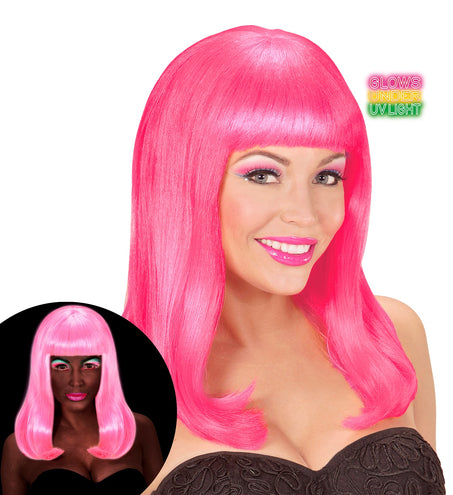 Widmann SRL Neon roze pruik  Patsy