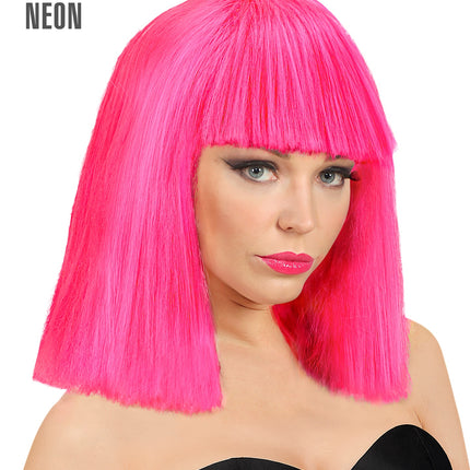 Widmann SRL Neon roze showgirl pruik
