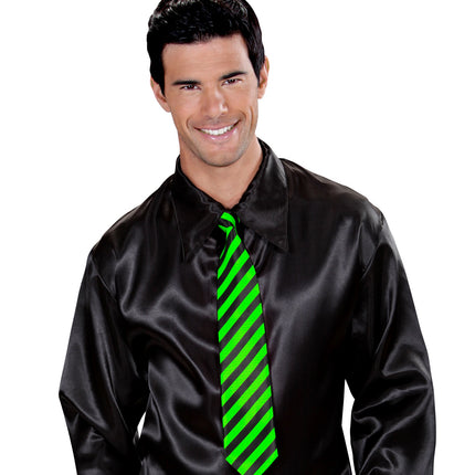Widmann SRL Neon stropdas groen zwart gestreept
