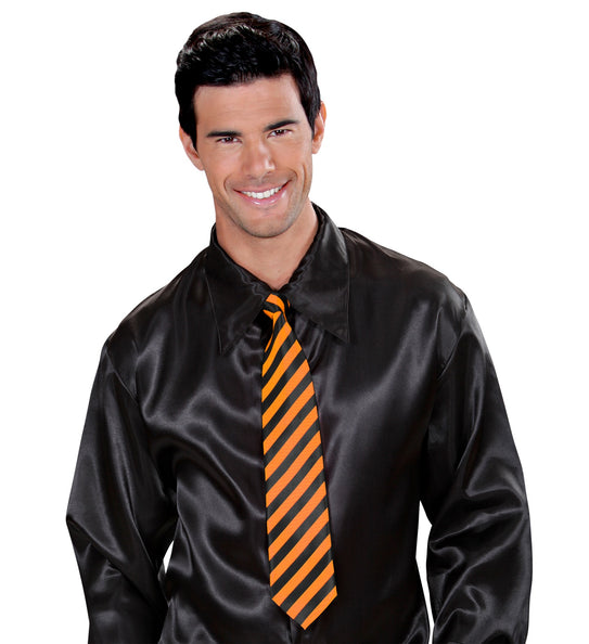 Widmann SRL Neon stropdas oranje zwart gestreept