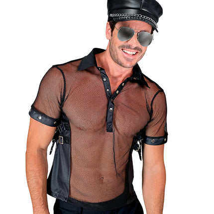 Widmann SRL Net t-shirt man zwart lederlook