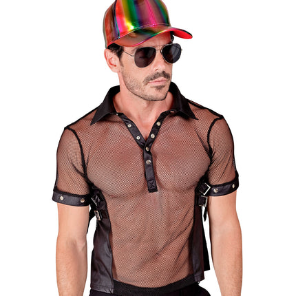 Widmann SRL Net t-shirt man zwart lederlook