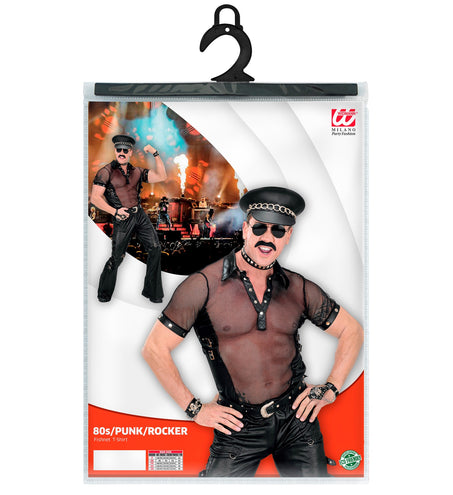 Widmann SRL Net t-shirt man zwart lederlook