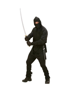 Widmann SRL Ninja pak heren zwart met kapmantel, broek, riem, masker, arm en been banden
