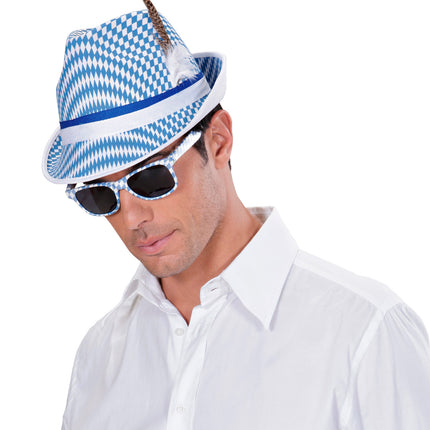 Widmann SRL Oktoberfest gleufhoed met veer blauw wit