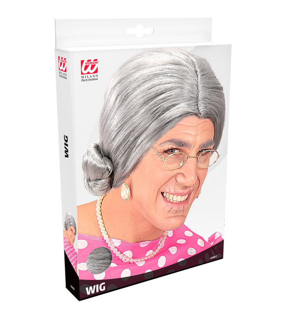Widmann SRL Oma pruik grijze haren met knotje