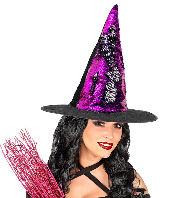 Widmann SRL Omkeerbare heksenhoed paars/zilver