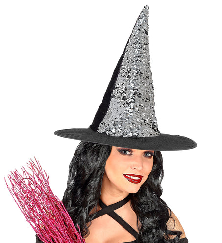 Widmann SRL Omkeerbare heksenhoed paars/zilver