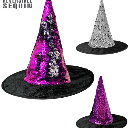 Widmann SRL Omkeerbare heksenhoed paars/zilver