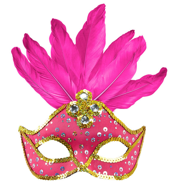 Widmann SRL Oogmasker Brazilie Met Veren En Parels Neon Rose