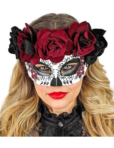 Widmann SRL Oogmasker dag van de doden met zwarte en rode rozen Lynn