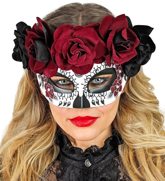 Widmann SRL Oogmasker dag van de doden met zwarte en rode rozen Lynn