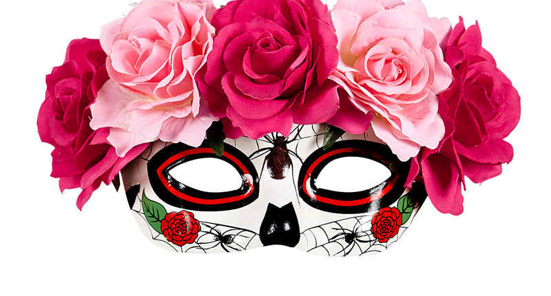 Widmann SRL Oogmasker Dia De Los Muertos met roze bloemen.