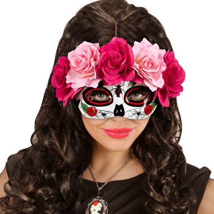 Widmann SRL Oogmasker Dia De Los Muertos met roze bloemen.