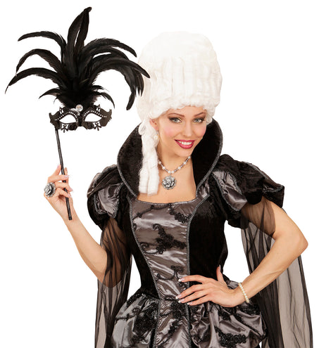 Widmann SRL Oogmasker met veren op stokje