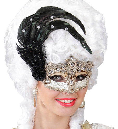 Widmann SRL Oogmasker met zwarte veren