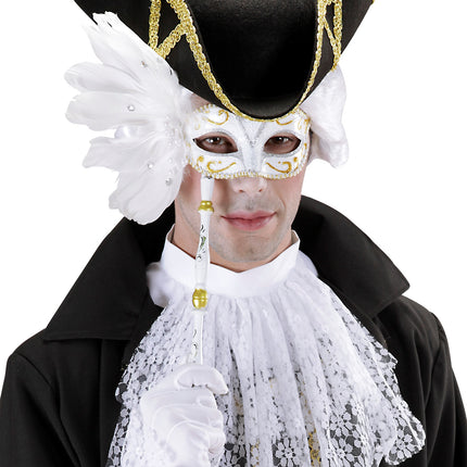 Widmann SRL Oogmasker op stokje wit met veren