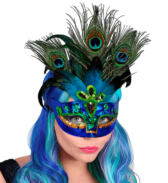 Widmann SRL Oogmasker pauw met veren