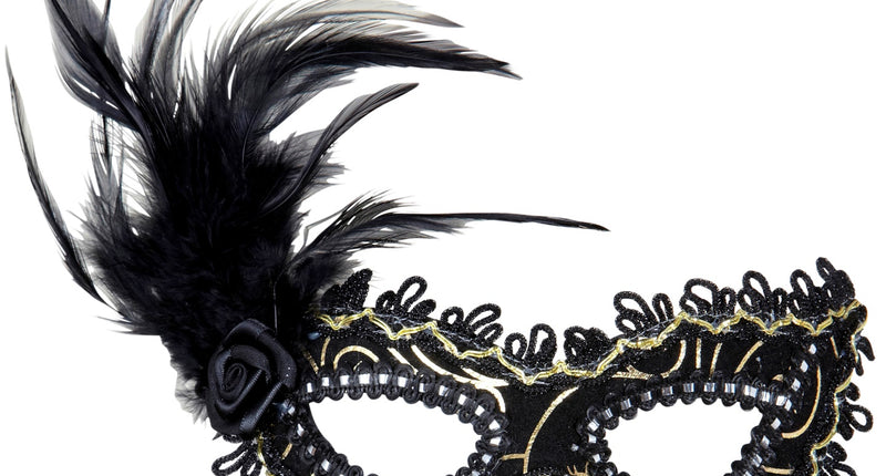 Widmann SRL Oogmasker zwart met veren