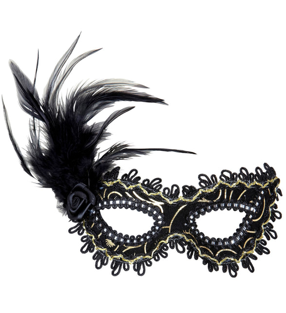 Widmann SRL Oogmasker zwart met veren