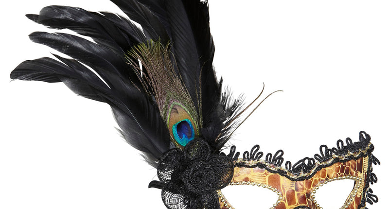 Widmann SRL Oogmasker zwart met veren goud en kant