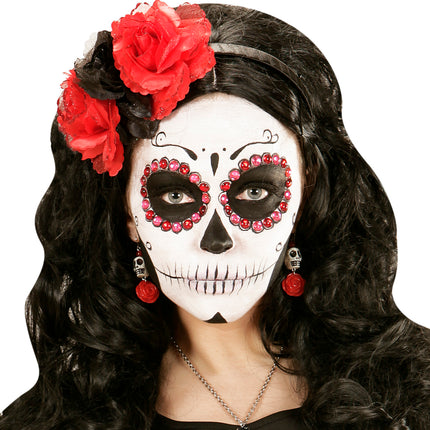 Widmann SRL Oorbel witte schedel en rode roos