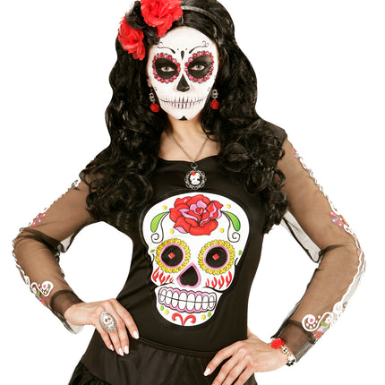 Widmann SRL Oorbel witte schedel en rode roos