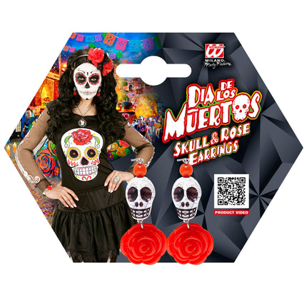 Widmann SRL Oorbel witte schedel en rode roos