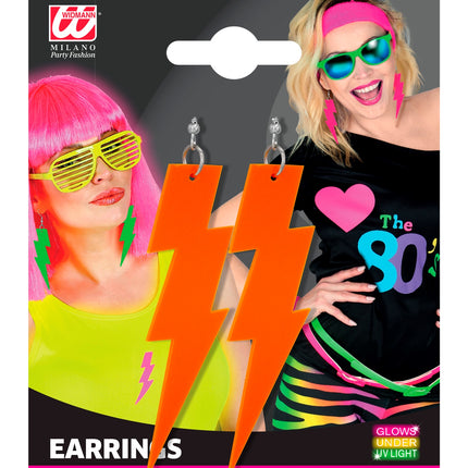 Widmann SRL Oorbellen jaren 80 bliksem neon oranje