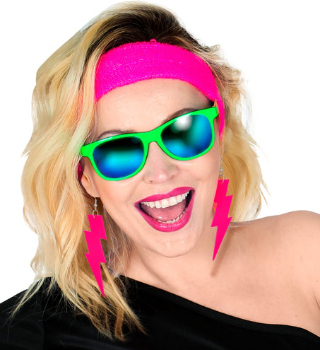 Widmann SRL Oorbellen jaren 80 bliksem neon roze