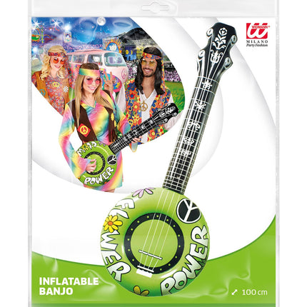 Widmann SRL Opblaasbare banjo Hippie Flower power groen