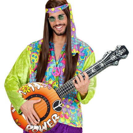 Widmann SRL Opblaasbare banjo Hippie Flower power oranje