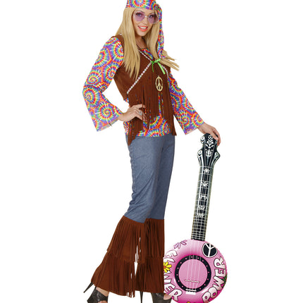 Widmann SRL Opblaasbare banjo Hippie Flower power roze