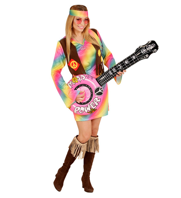 Widmann SRL Opblaasbare banjo Hippie Flower power roze