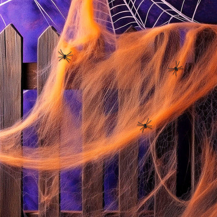 Widmann SRL Oranje spinnenweb met drie spinnen