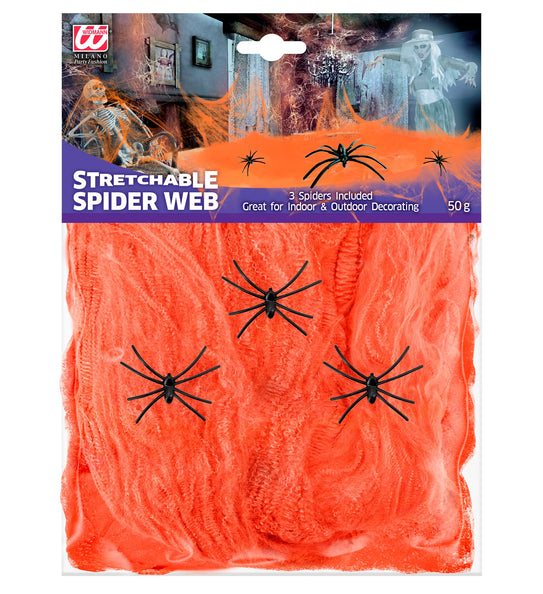 Widmann SRL Oranje spinnenweb met drie spinnen