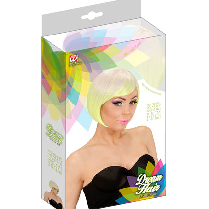 Widmann SRL Paars met neon geel boblijn pruikje